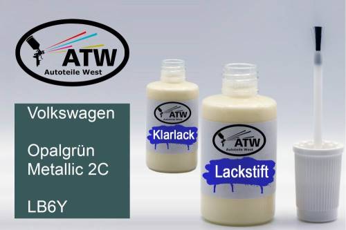 Volkswagen, Opalgrün Metallic 2C, LB6Y: 20ml Lackstift + 20ml Klarlack - Set, von ATW Autoteile West.